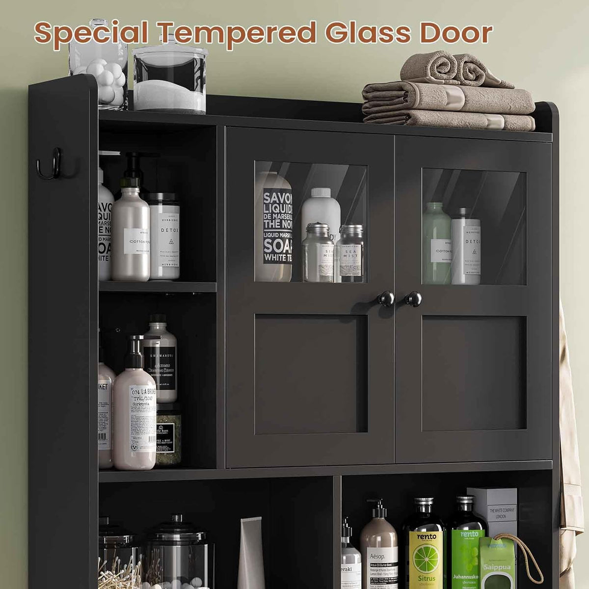 Itaar Over The Toilet Storage Cabinet, Over Toilet Bathroom Organizer with Glass Doors & Toilet