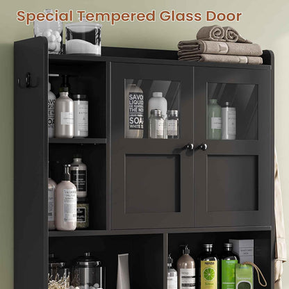 Itaar Over The Toilet Storage Cabinet, Over Toilet Bathroom Organizer with Glass Doors & Toilet