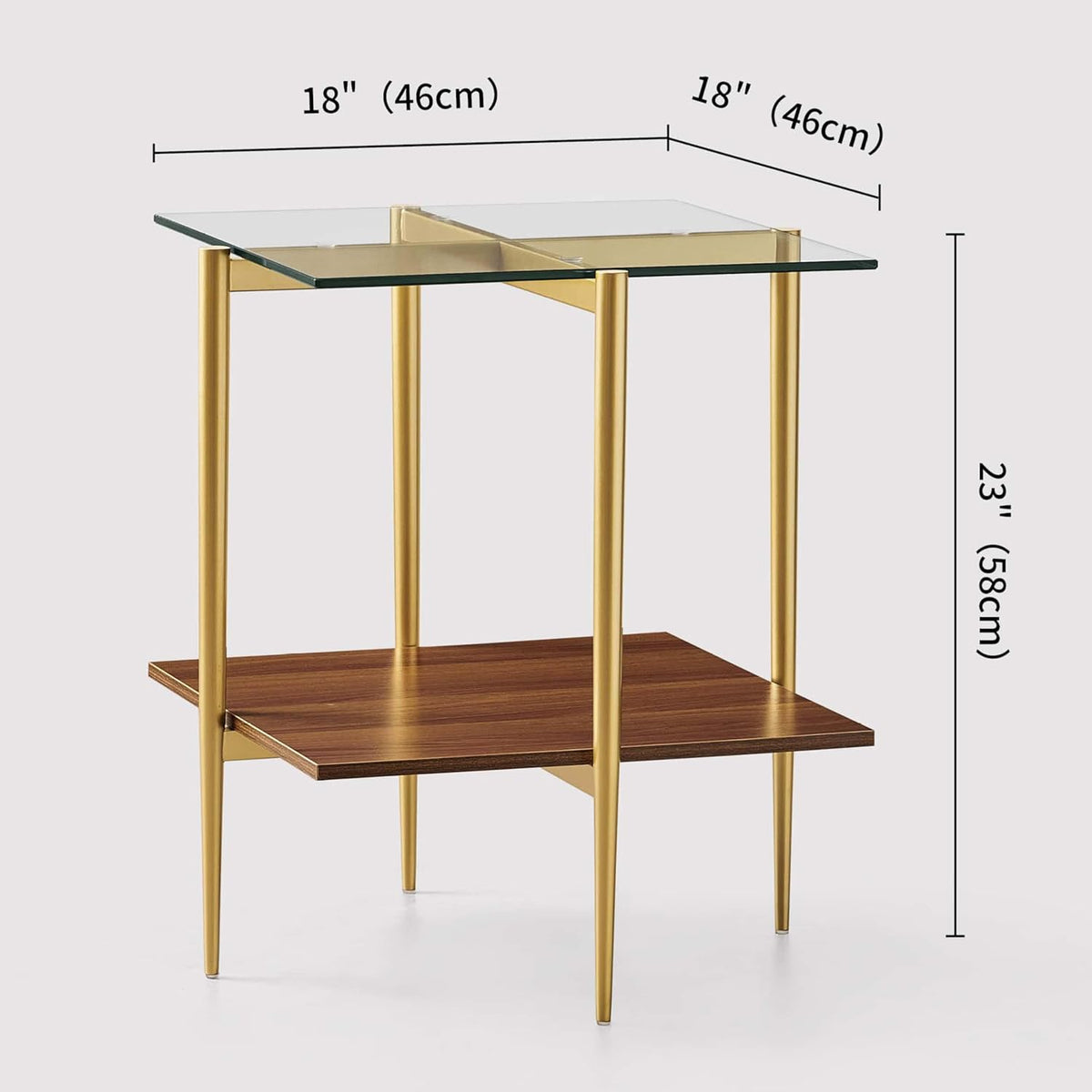 Glass End Table, Mid-Century Modern Design Sofa Table, for Living Room, 2-Tier Structure, Clear