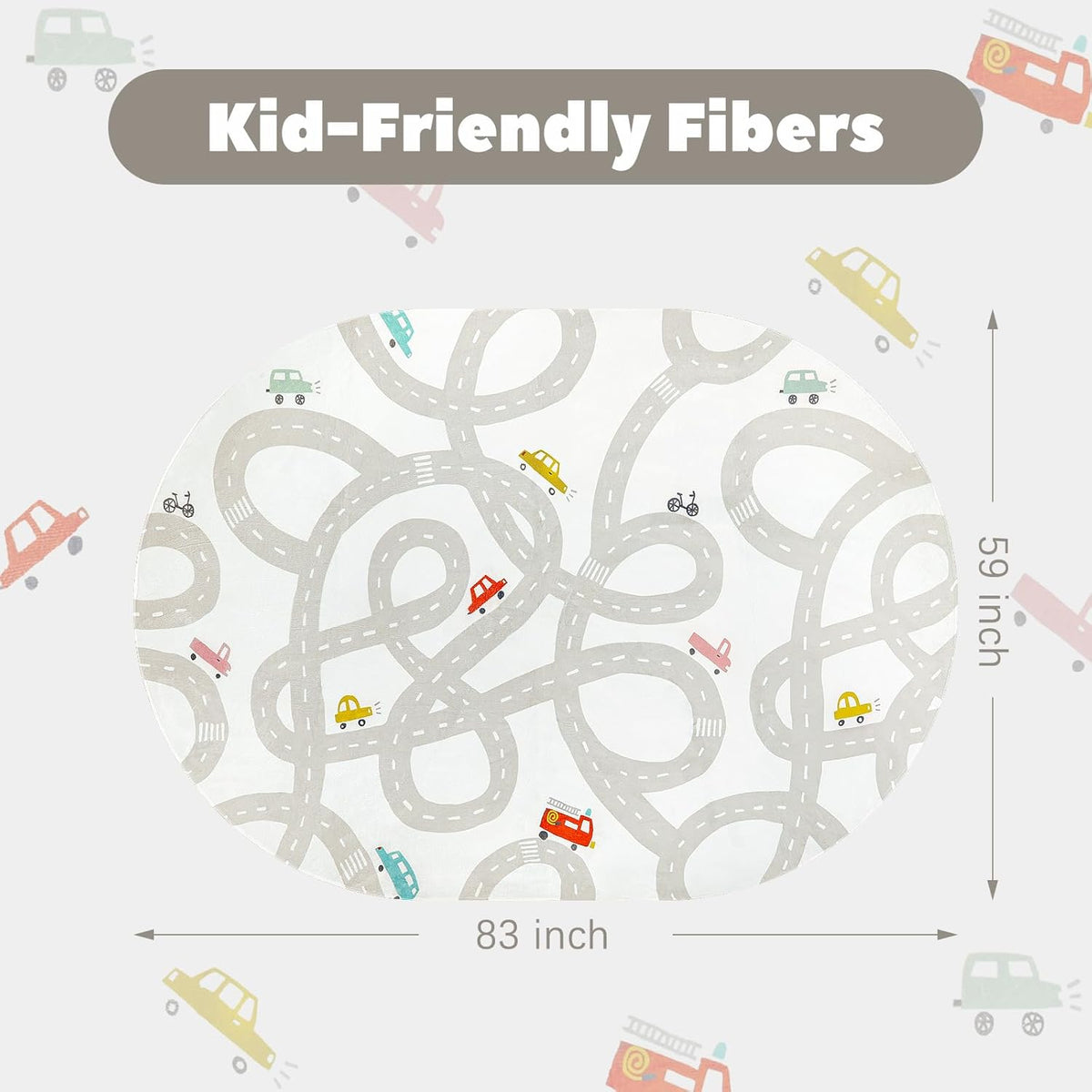 STARUIA Grey Kids Rug for Playroom, 5'x7' Washable Road Rug for Kids Bedroom, Non-Slip Car Rugs for