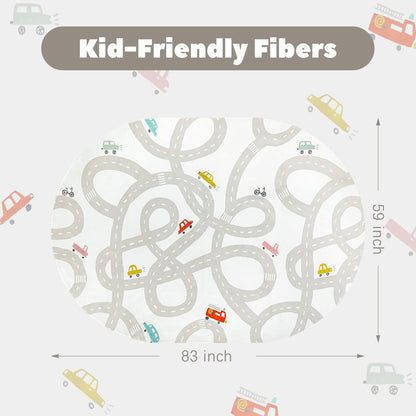 STARUIA Grey Kids Rug for Playroom, 5'x7' Washable Road Rug for Kids Bedroom, Non-Slip Car Rugs for