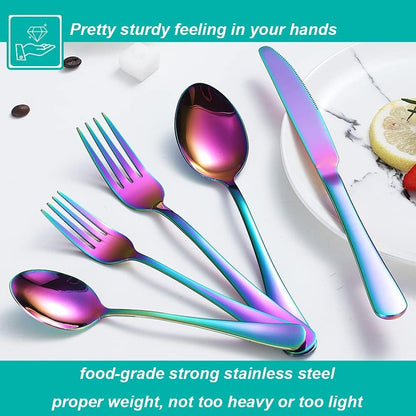 40 Pcs Rainbow Silverware Set for 8, Food Grade Stainless Steel Flatware Set, Eating Utensils Sets