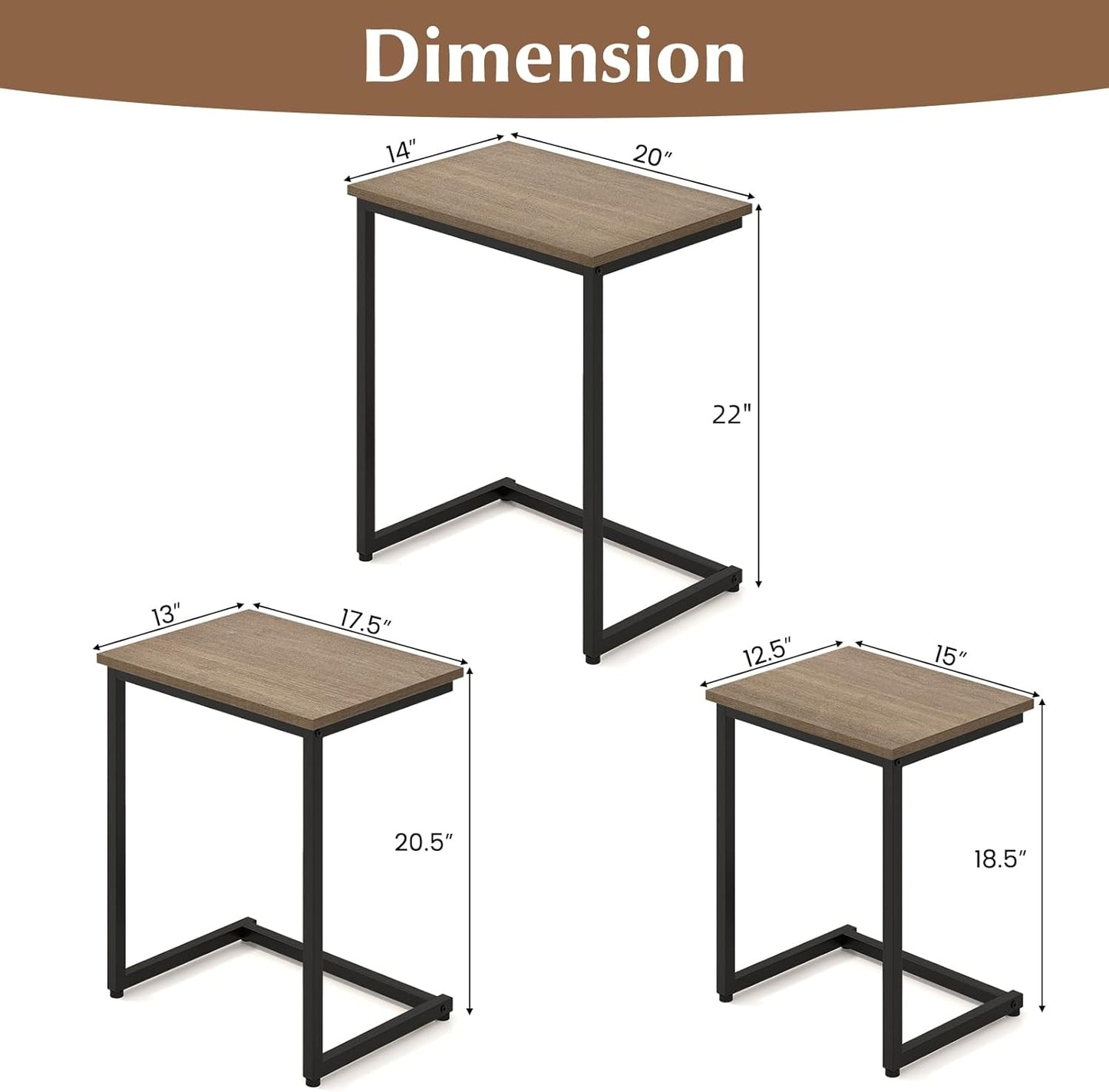 Giantex Nesting Coffee Table Set of 3, Stackable Square End Table w/Wood Grain Tabletop &