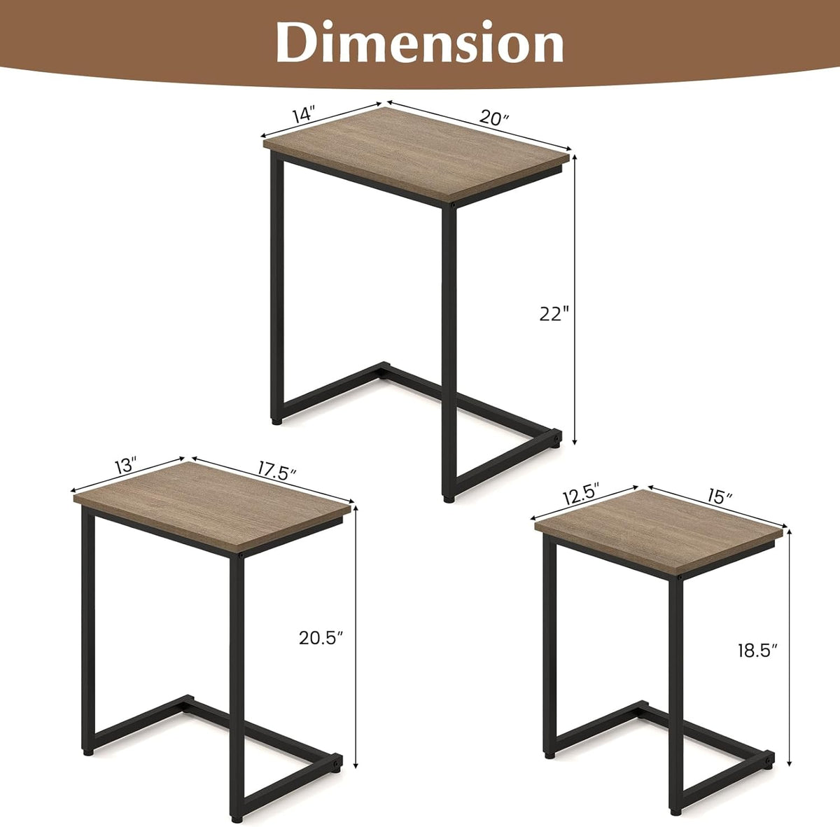 Giantex Nesting Coffee Table Set of 3, Stackable Square End Table w/Wood Grain Tabletop &