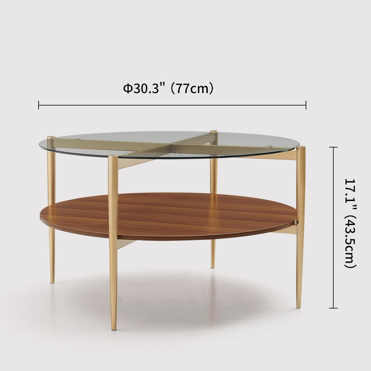 Round Coffee Table, Mid-Century Modern Design, D30“ x H17”, for Living Room, 2-Tier Structure