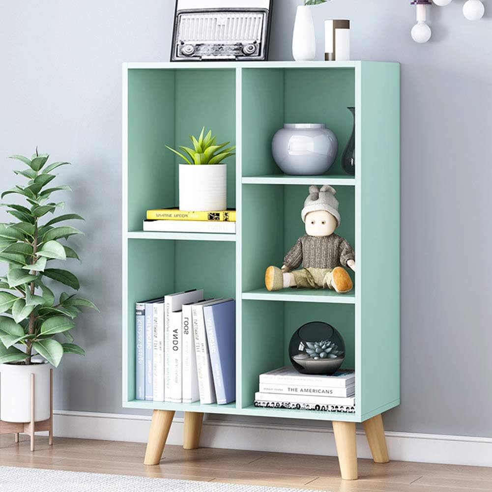 IOTXY Wooden Open Shelf Bookcase - 3-Tier Floorstanding Display Cabinet Rack with Legs, 5 Cubes