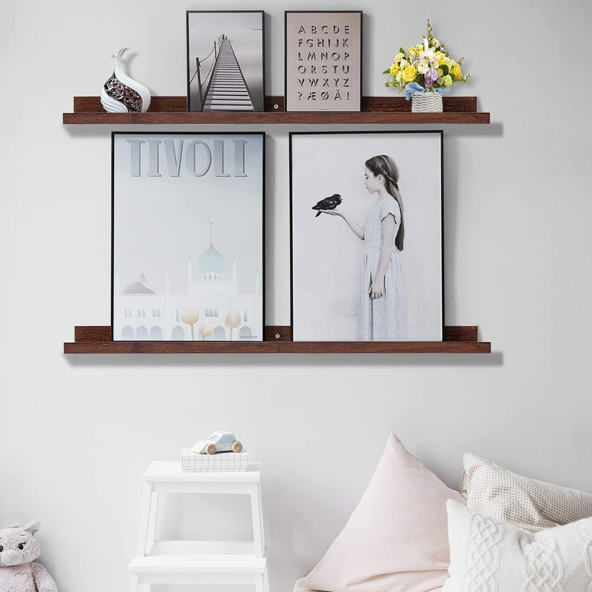 AZSKY 48 Inch Long Floating Shelves for Wall Large Picture Ledge Walnut Photo Ledge Wall Shelf