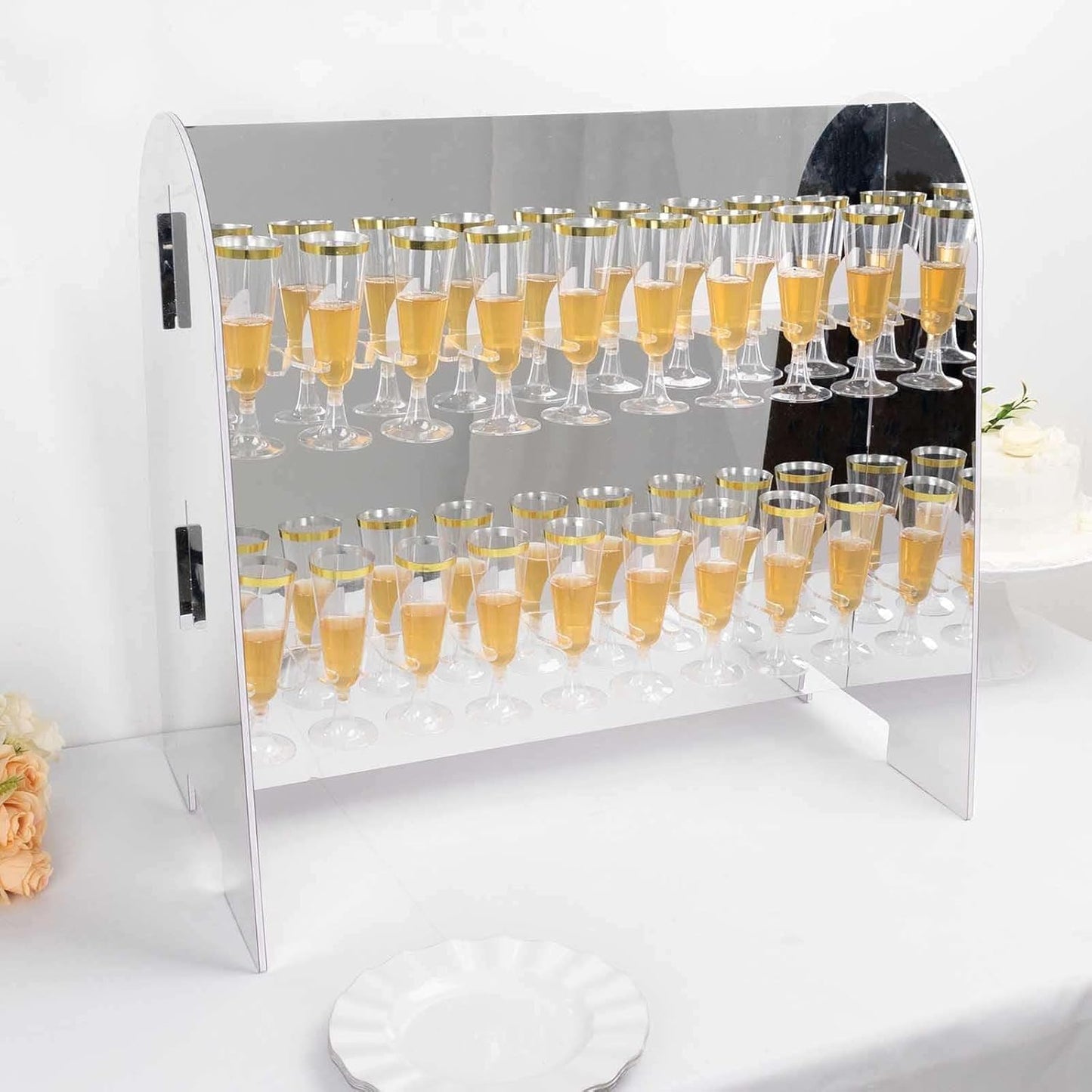 Tableclothsfactory Silver Mirror Finish 2-Tier Wine Glass Stemware Rack, 18 Champagne Flute Holder