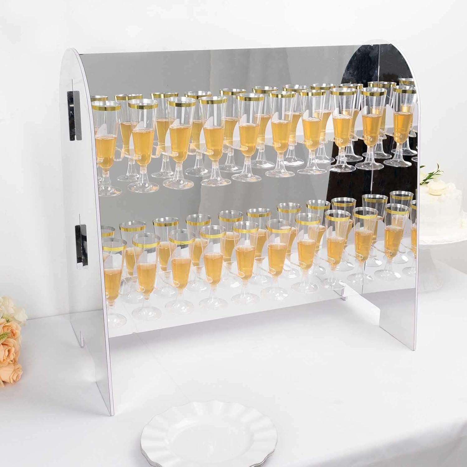 Tableclothsfactory Silver Mirror Finish 2-Tier Wine Glass Stemware Rack, 18 Champagne Flute Holder