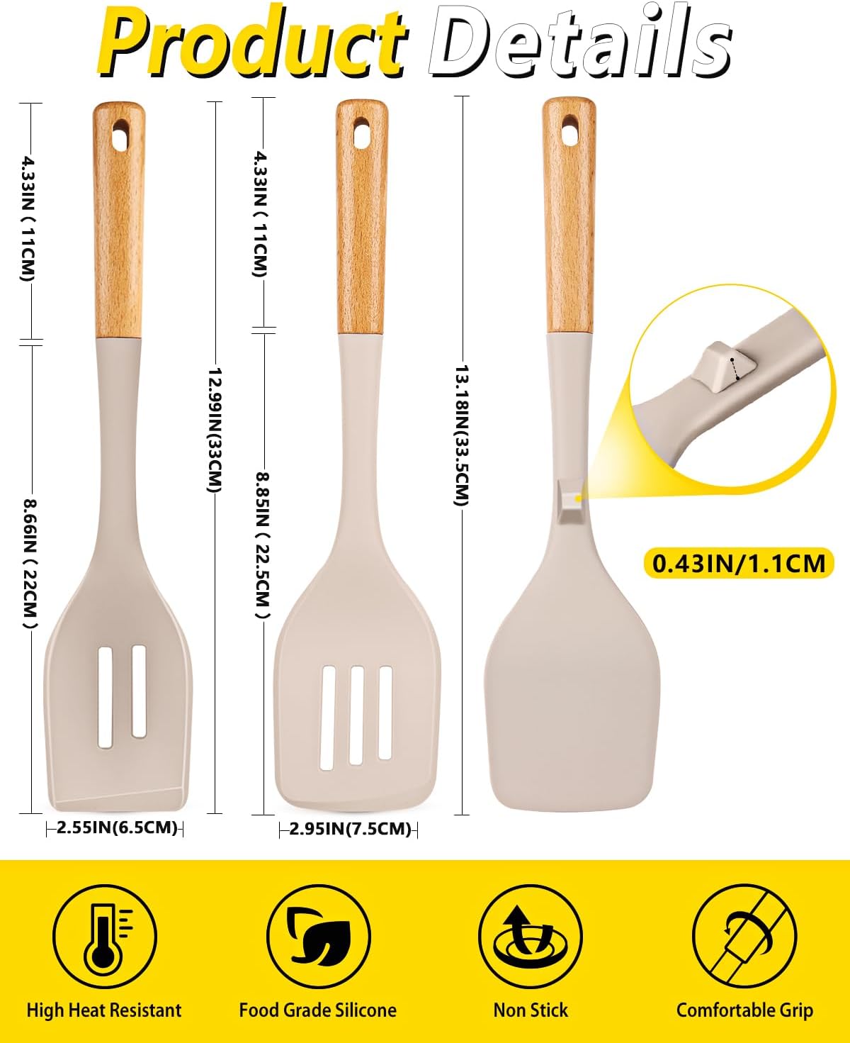 Pack of 4 Silicone Kitchen Utensils Set, Non Stick Solid Spatulas and Heat Resistant Slotted Spoons