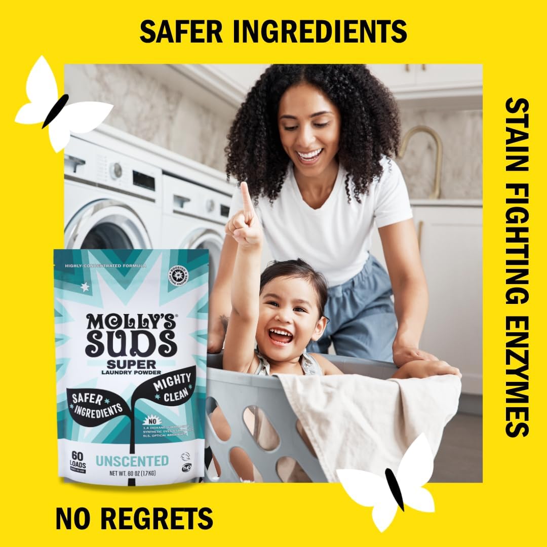 Molly's Suds Unscented Super Powder Detergent | Extra Strength Laundry Soap, Stain Fighting |