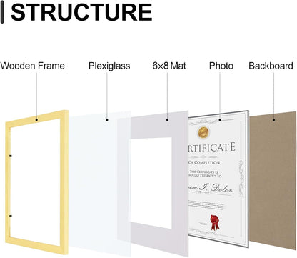 Vittanly 8.5x11 Picture Frames Set of 9, Shatter Resistant Plexiglass, Display 6x8 Pictures with
