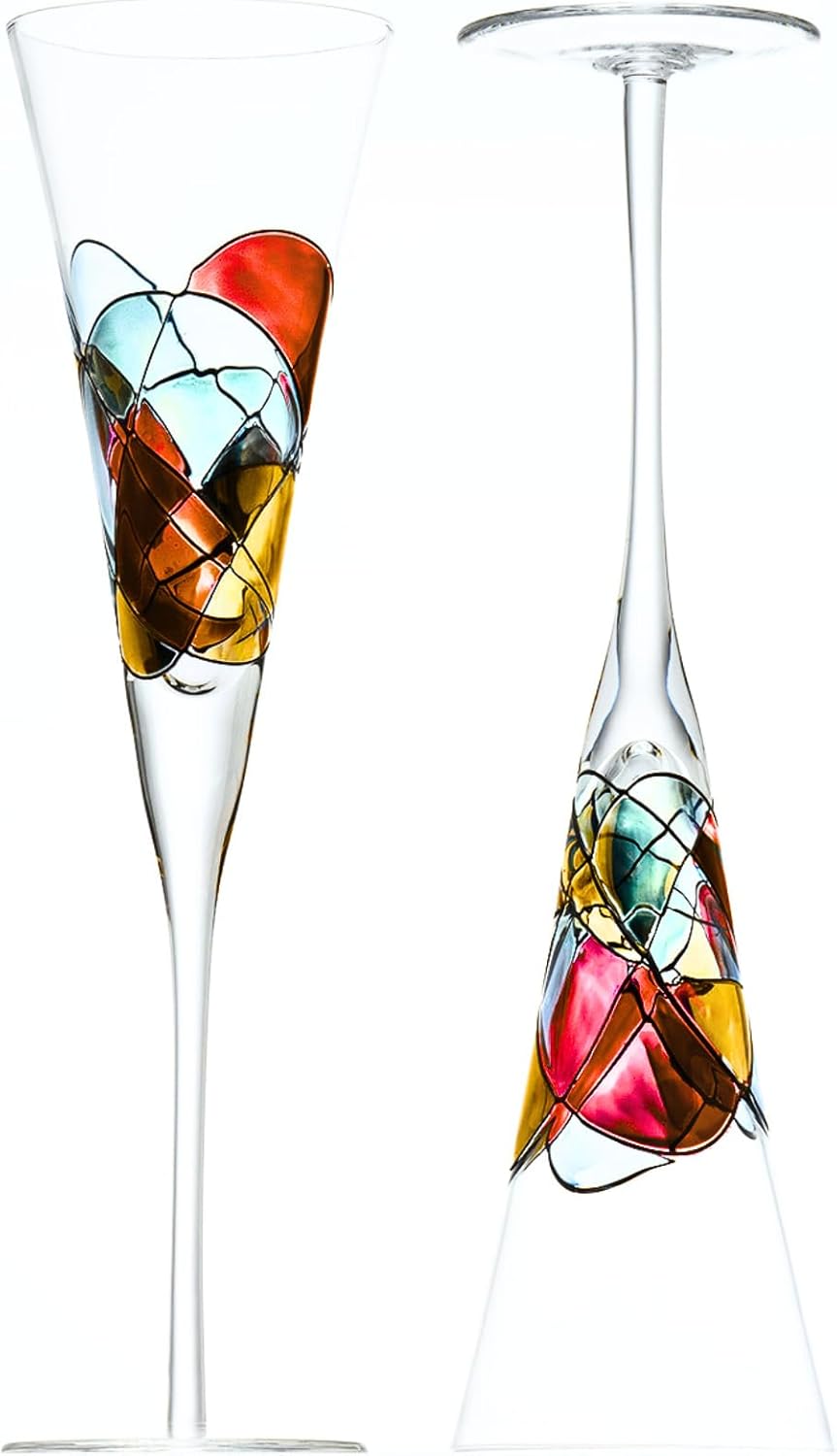 Victoria Barcelona Champagne Flute - 7.5 Oz Mouth-Blown Hand Painted, Antoni Gaudi & Murano