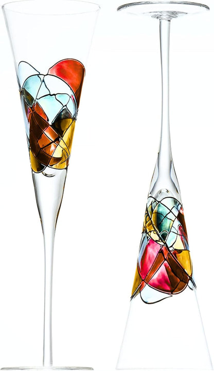Victoria Barcelona Champagne Flute - 7.5 Oz Mouth-Blown Hand Painted, Antoni Gaudi & Murano