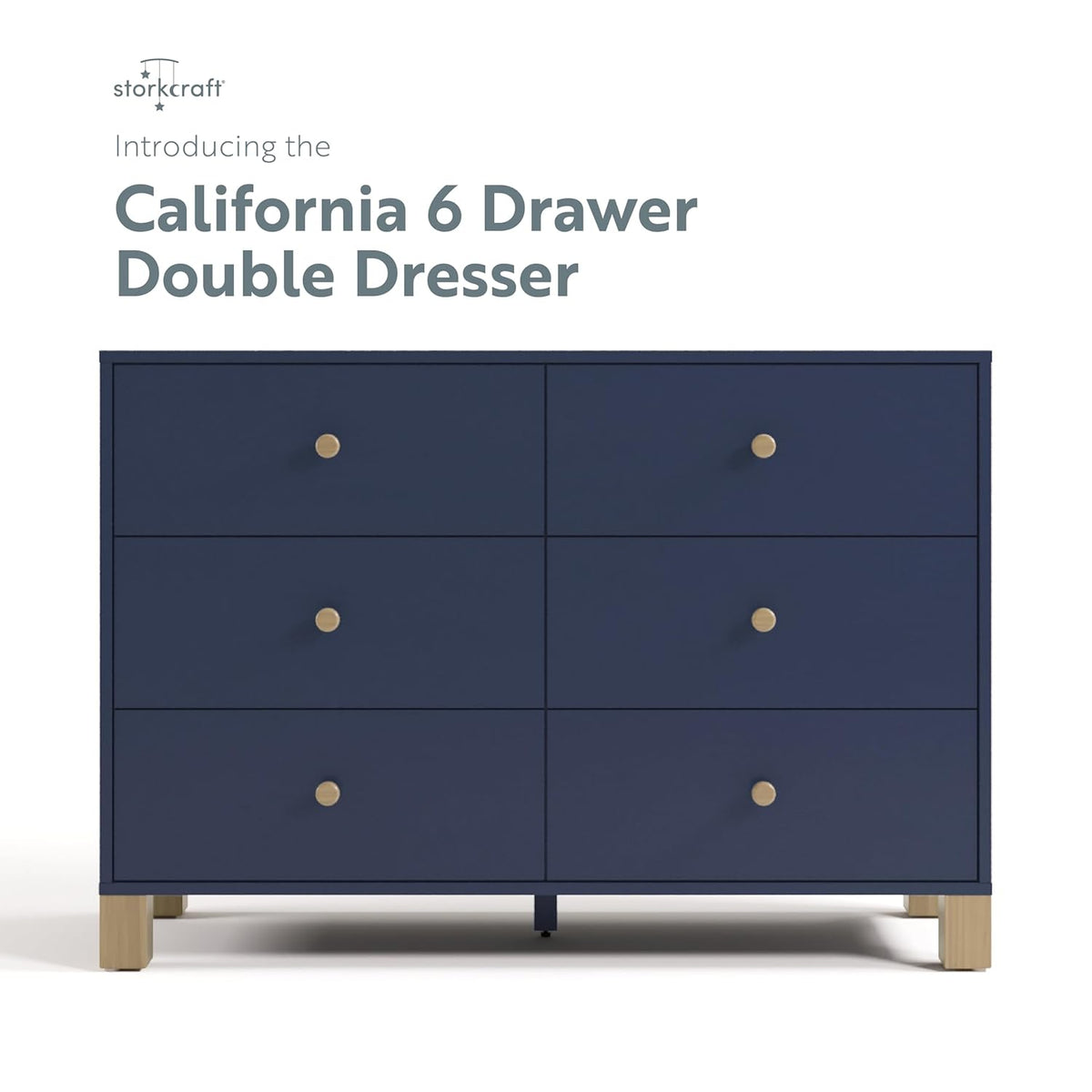 Storkcraft California 6 Drawer Double Dresser (Midnight Blue with Driftwood) – GREENGUARD Gold