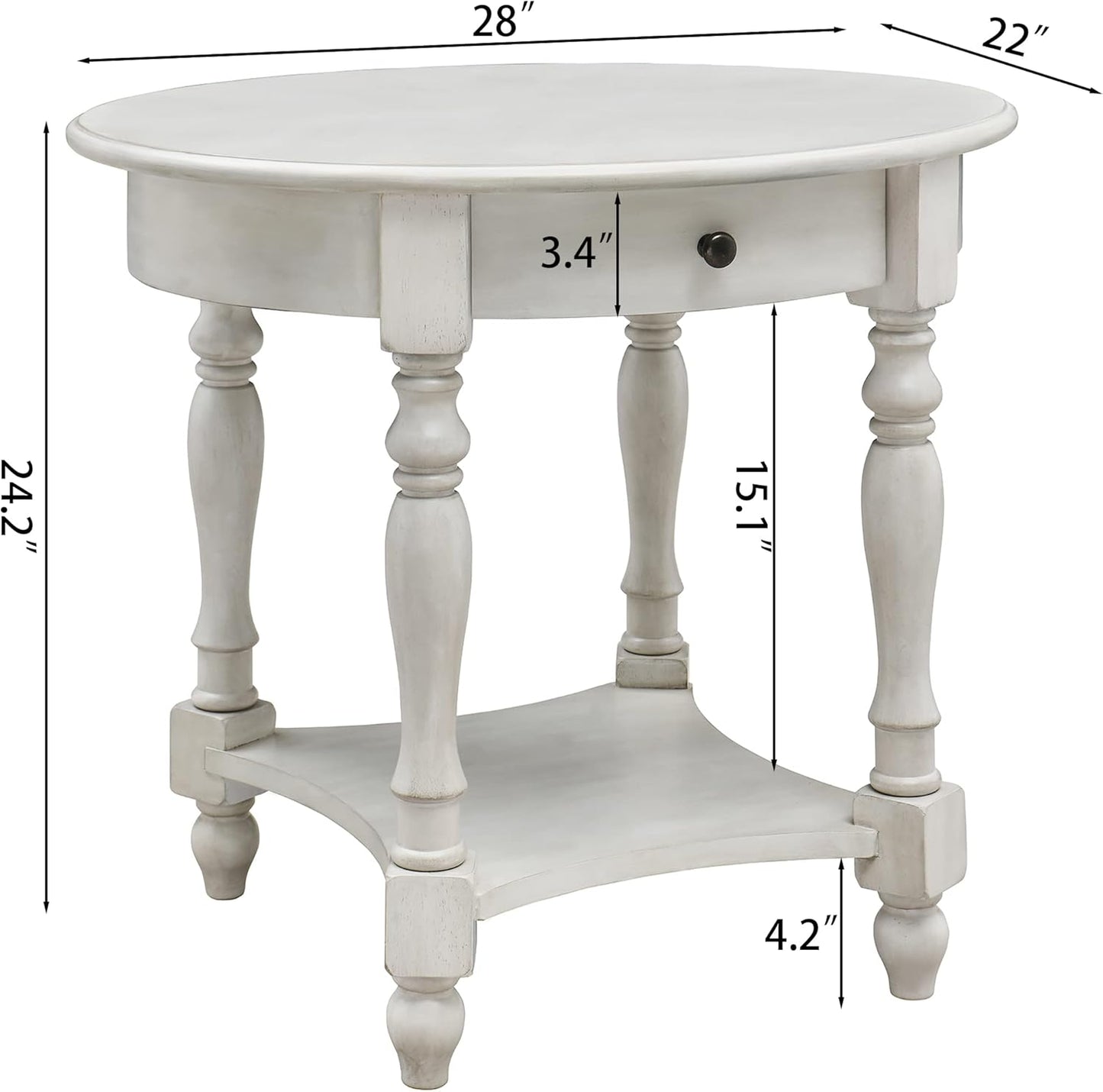 MODERION Oval End Table with Drawer, Solid Wood Sofa Side Storage Shelf, Traditional Living Room