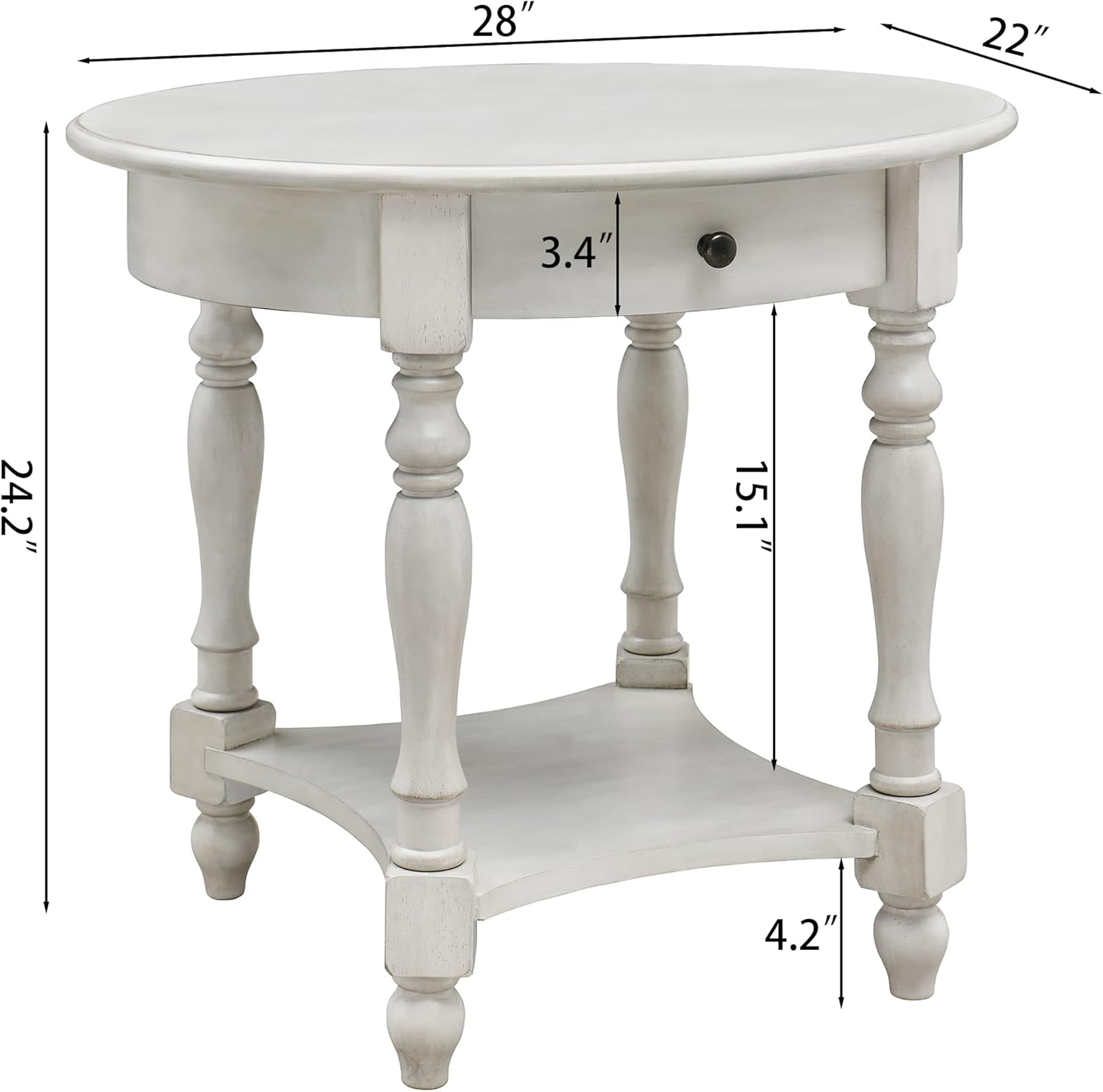 MODERION Oval End Table with Drawer, Solid Wood Sofa Side Storage Shelf, Traditional Living Room