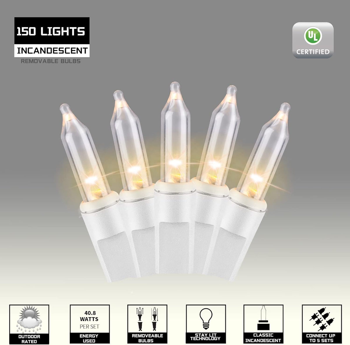 150LIGHTS WARM WHITE Extra-Bright With End Connectors Christmas Decorative Lights 9.72m UL