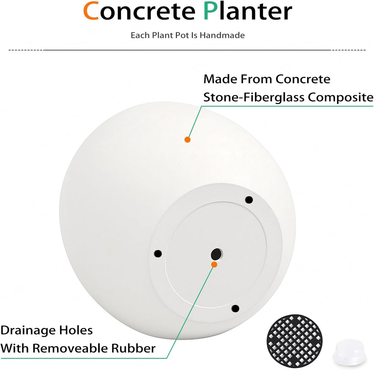 Ball Concrete Planter Outdoor Indoor, Large Tall Cement Plant Pots for Trees Flowers (White, 20