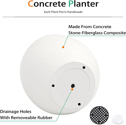 Ball Concrete Planter Outdoor Indoor, Large Tall Cement Plant Pots for Trees Flowers (White, 20