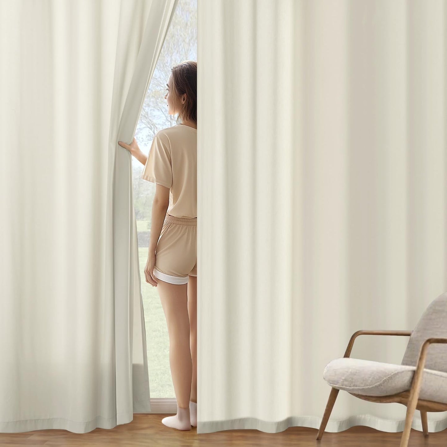 MIULEE Ivory Privacy Sheer Curtains That Let Light in 84 Inches Long Non-See-Through Semi Sheer
