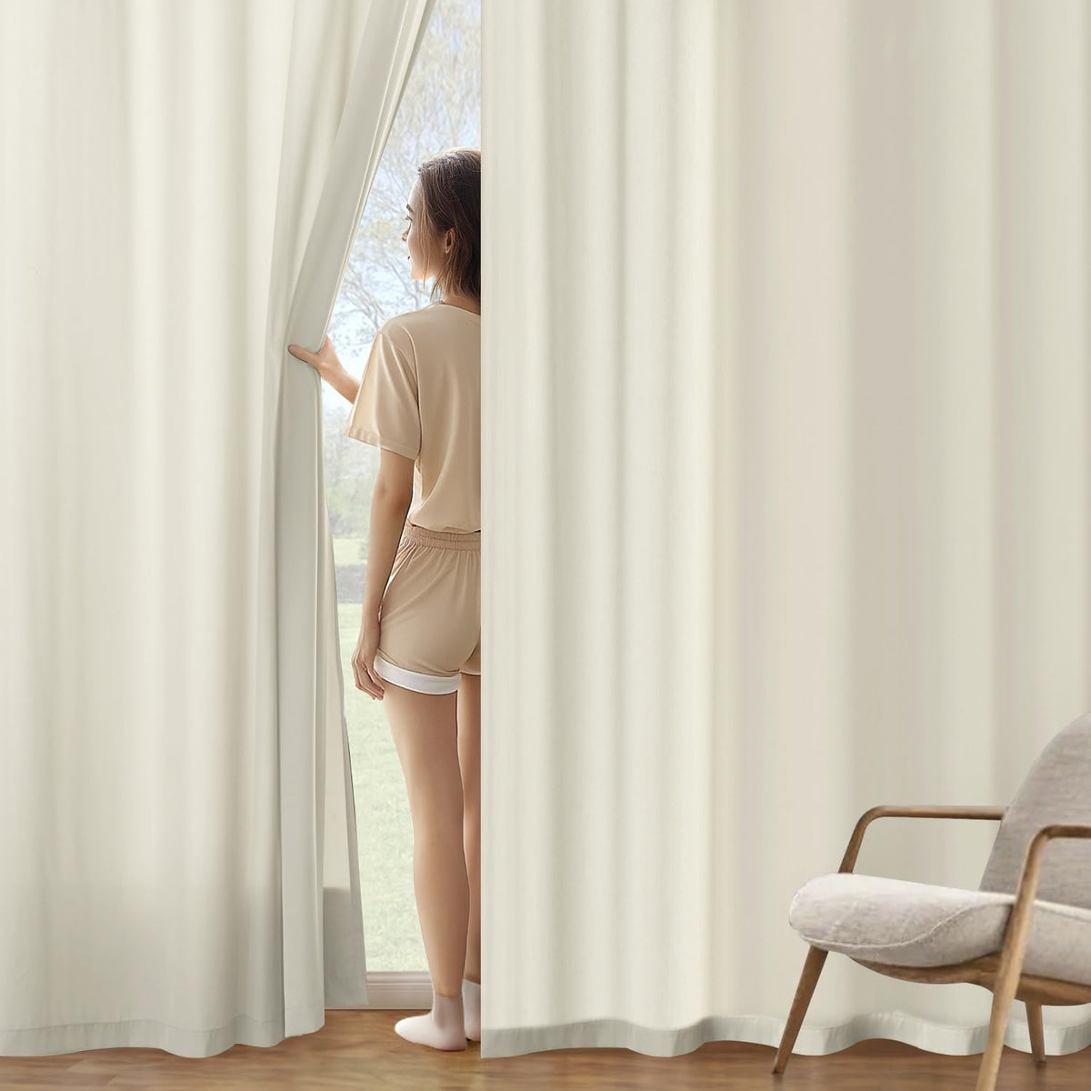 MIULEE Ivory Privacy Sheer Curtains That Let Light in 72 Inches Long Non-See-Through Semi Sheer