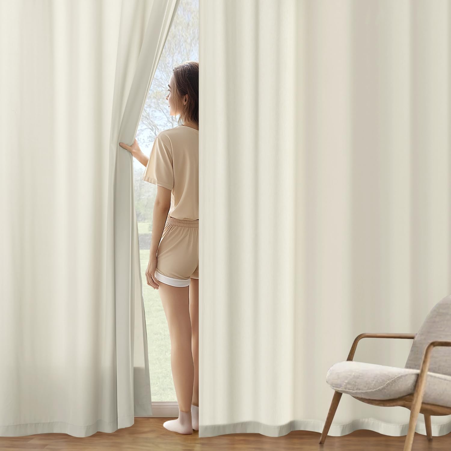 MIULEE Ivory Privacy Sheer Curtains That Let Light in 72 Inches Long Non-See-Through Semi Sheer