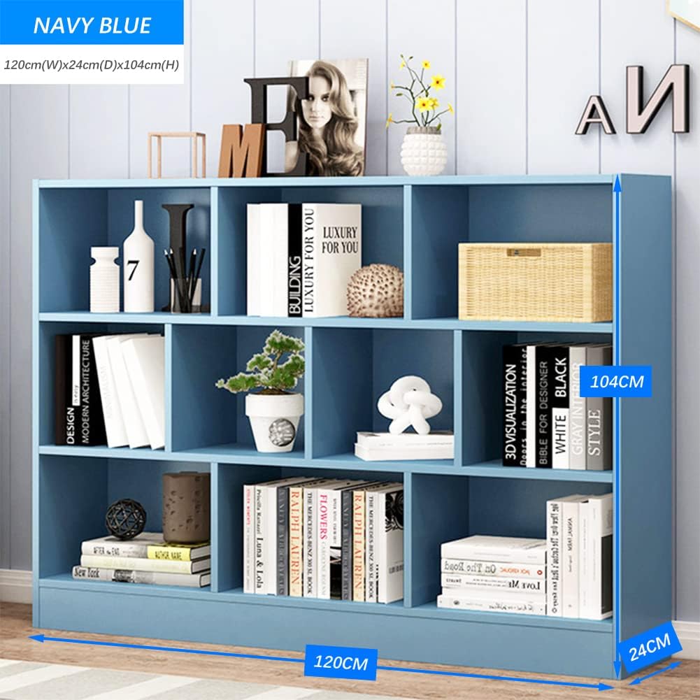 IOTXY Open Shelf Low Bookcase - Wooden 3-Tier Floor Standing Display Cabinet Organizer with Base