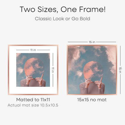 Homeforia 15x15 Picture Frame Rose Gold, High End Metal 15 x 15 Square Poster Frame with Mat 11 x
