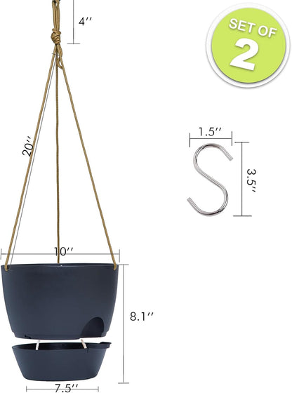 10 Inch Self Watering Hanging Pots, 2 Pack Hanging Planters with 40oZ Deep Reservior for Indoor