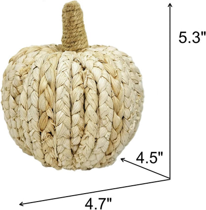 naturevibe 5.3 Inches Braided Cornhusk Pumpkin Decor Set of 4 as Centerpieces for Tables,Natural