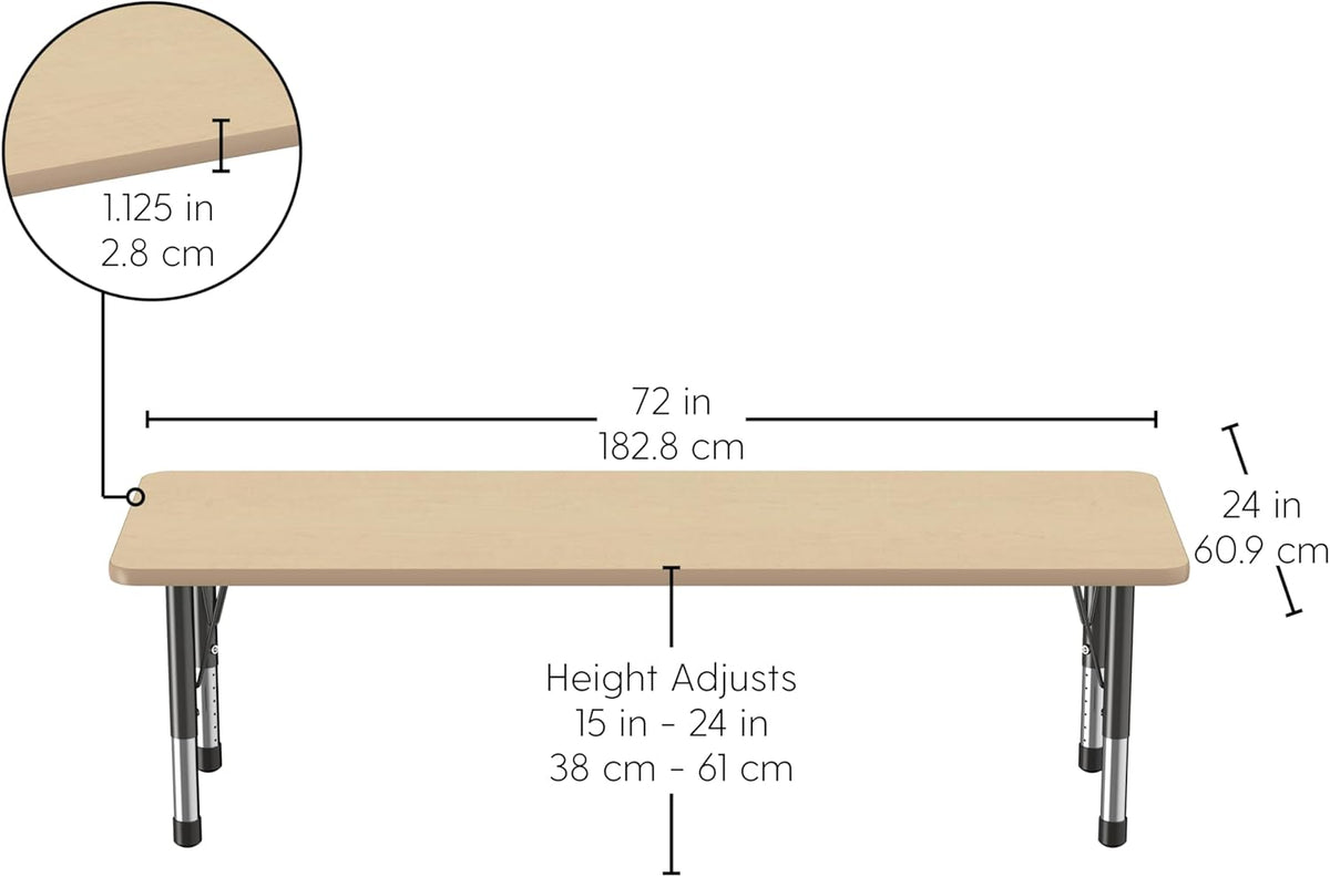 FDP Rectangle Activity School and Classroom Kids Table (24 x 72 inch), Chunky Toddler Legs