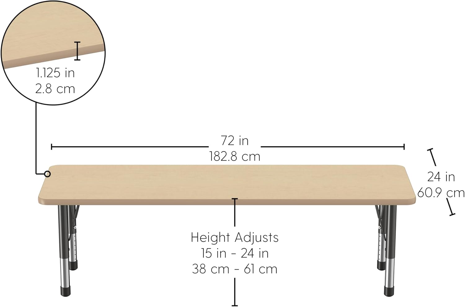 FDP Rectangle Activity School and Classroom Kids Table (24 x 72 inch), Chunky Toddler Legs