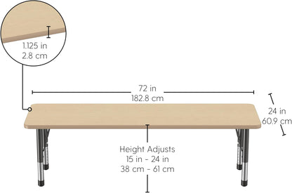 FDP Rectangle Activity School and Classroom Kids Table (24 x 72 inch), Chunky Toddler Legs