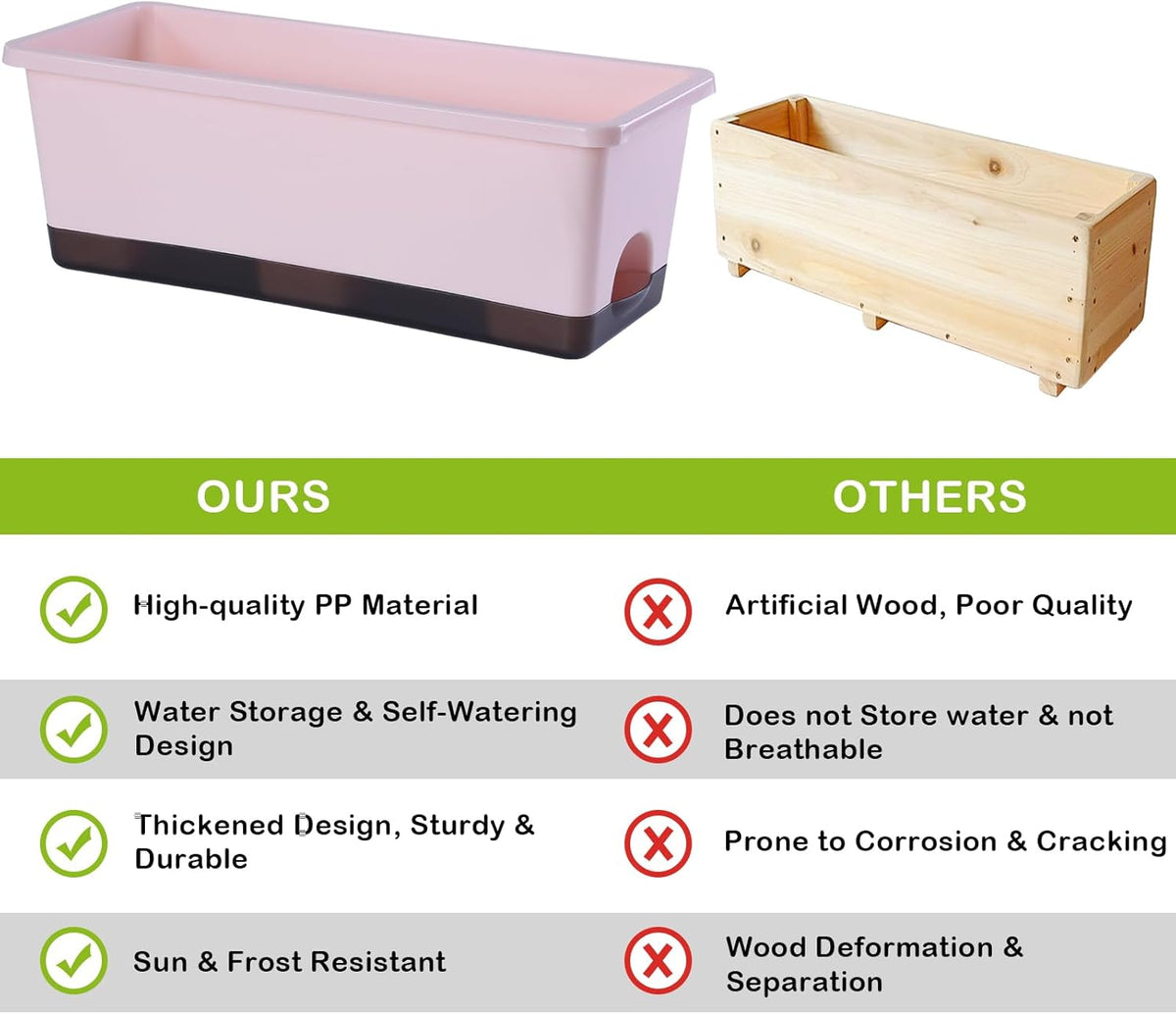 Window Box Planter 8 Pcs, 17 Inches Rectangle Flower Pots with Drainage Holes and Trays, Vegetable