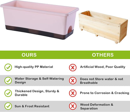 Window Box Planter 8 Pcs, 17 Inches Rectangle Flower Pots with Drainage Holes and Trays, Vegetable