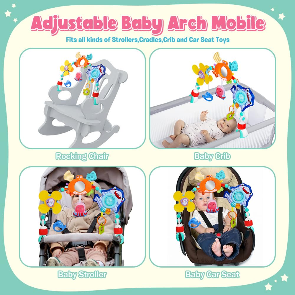 Baby Stroller Car Seat Toys,Adjustable Crib Mobile Activity Arch Toys with Sound Toy and Baby