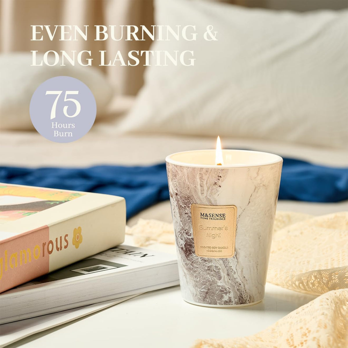 M&SENSE Summer Night Scented Candles for Home, Lead-Free Wick Highly Scented Jar Candles, 14.1 Oz