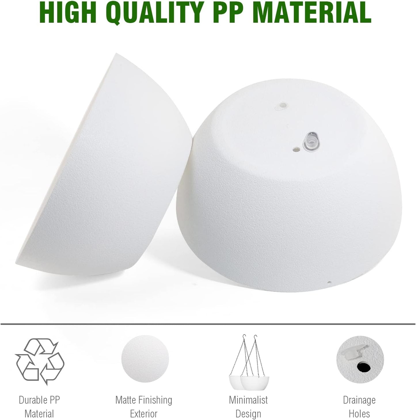 10 inch Hanging Planters for Outdoor Indoor Plants with Drainage Holes and Chain, 2 Pack Round