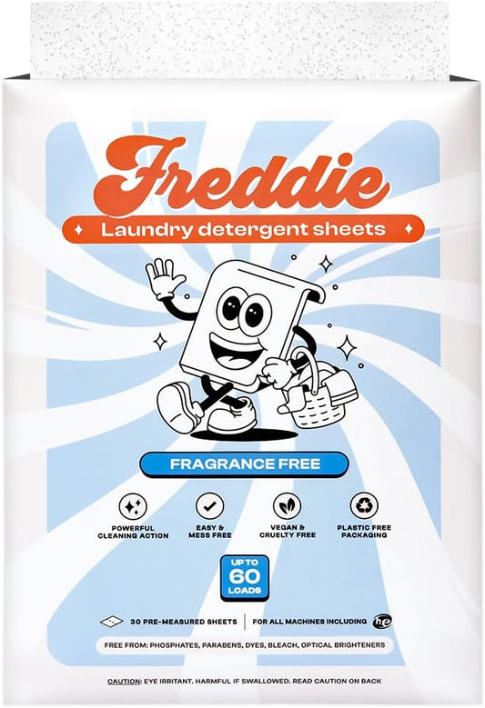 Freddie Low-Waste Laundry Detergent Sheets – Jug Free Format – Pre-Measured Strips – 60 Loads