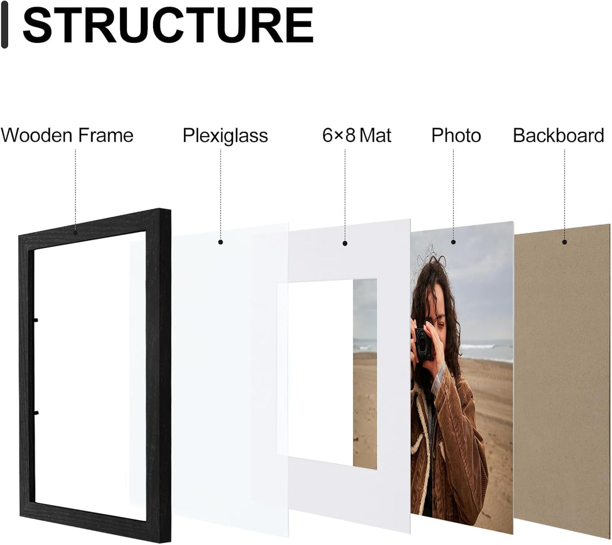 Vittanly 9x12 Picture Frames Set of 9, Shatter Resistant Plexiglass, Display 6x8 Pictures with Mat