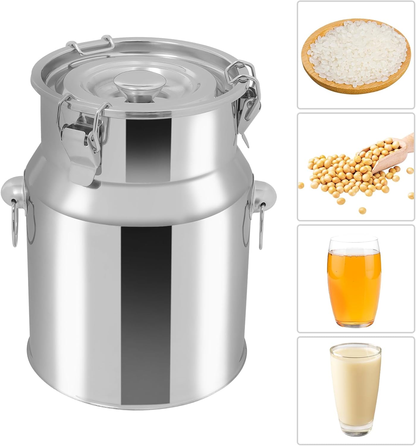 Stainless Steel Milk Can, 201 Stainless Steel Pail 1Gal Milk Can with Sealed Lid, 5L Hanging Lid