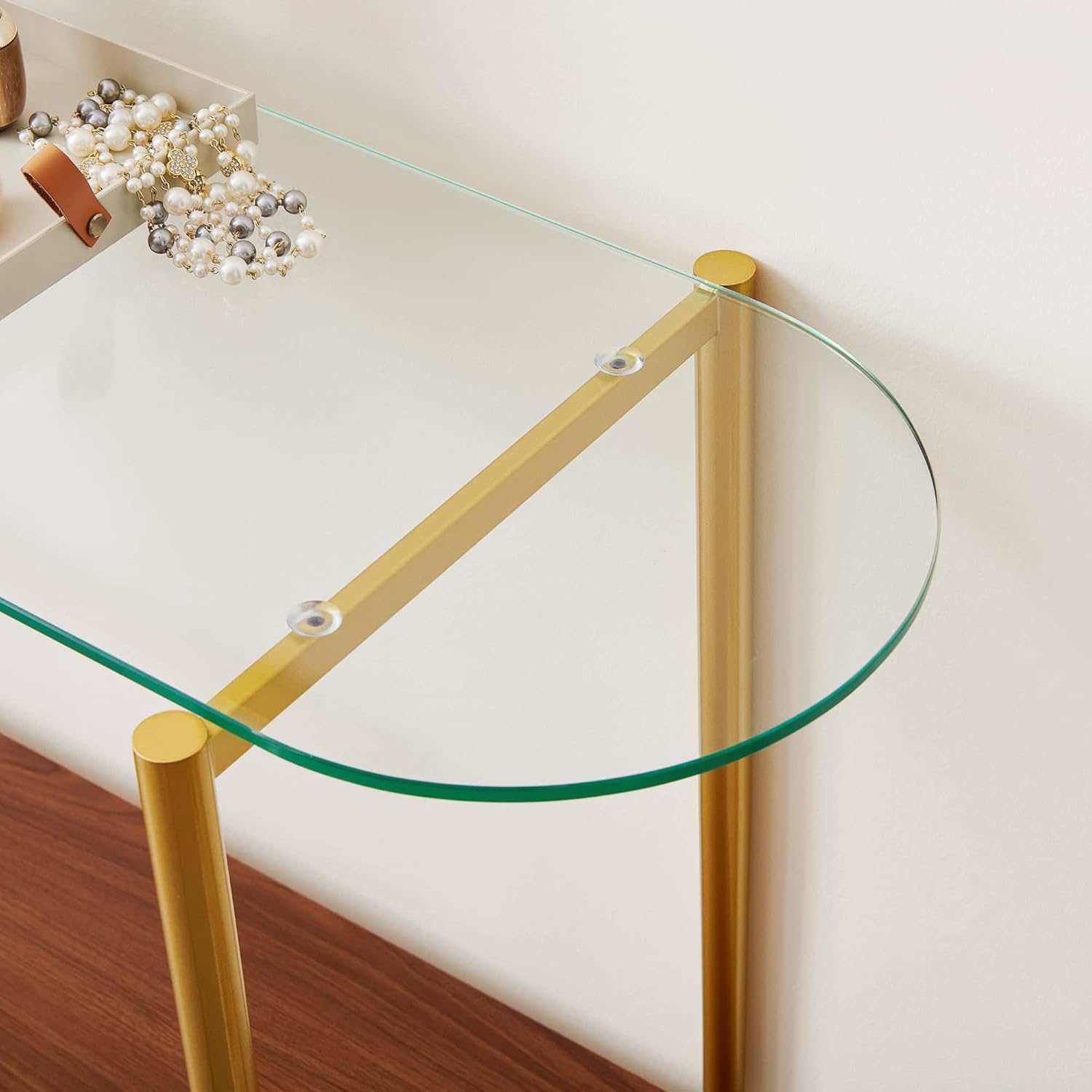 Oval Glass Console Table for Living Room, Foyer & Entrance, 2-Tiers Mid-Century Modern Sofa Table