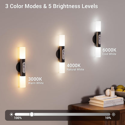 Motion Sensor Wall Lights with Remote Control, LED Rechargeable Battery Operated Wall Sconces Set