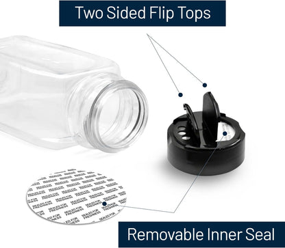RoyalHouse - 6 Pack 14 Oz Plastic Spice Jars with Black Cap, Clear and Safe Plastic Bottle