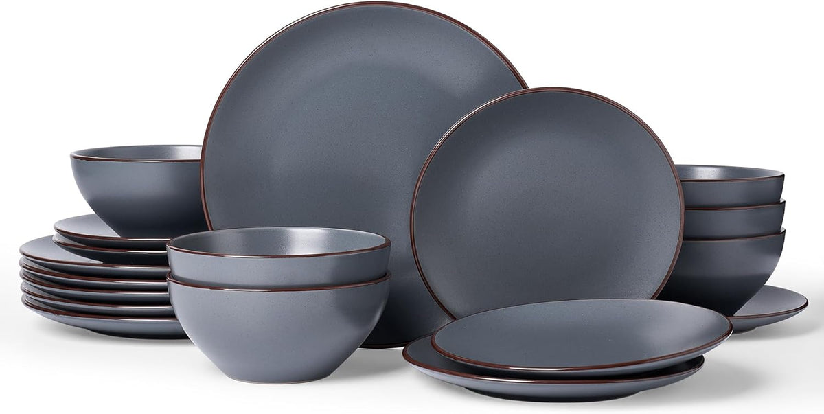 Famiware Venus Plates and Bowls Sets, 18 Pieces Stoneware Dinnerware Sets, Speckled Dishes Set for