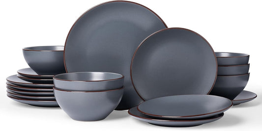Famiware Venus Plates and Bowls Sets, 18 Pieces Stoneware Dinnerware Sets, Speckled Dishes Set for