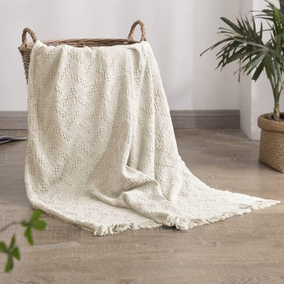 Simple&Opulence 100% Cotton Throw Blanket for Bed, Couch, Boho Luxury Geometric Knit Woven Blanket