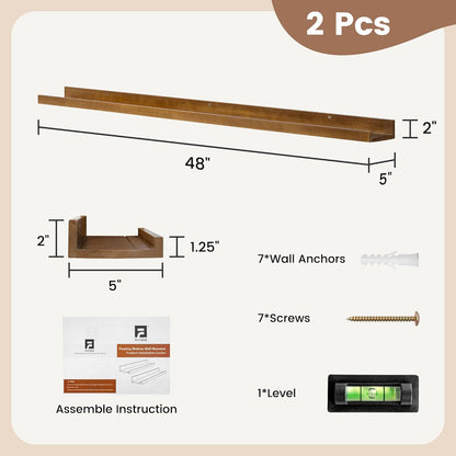 Picture Ledge Wall Shelves 48 inch Width Set of 2, Solid Pine Wood Rustic Floating Ledge Shelves