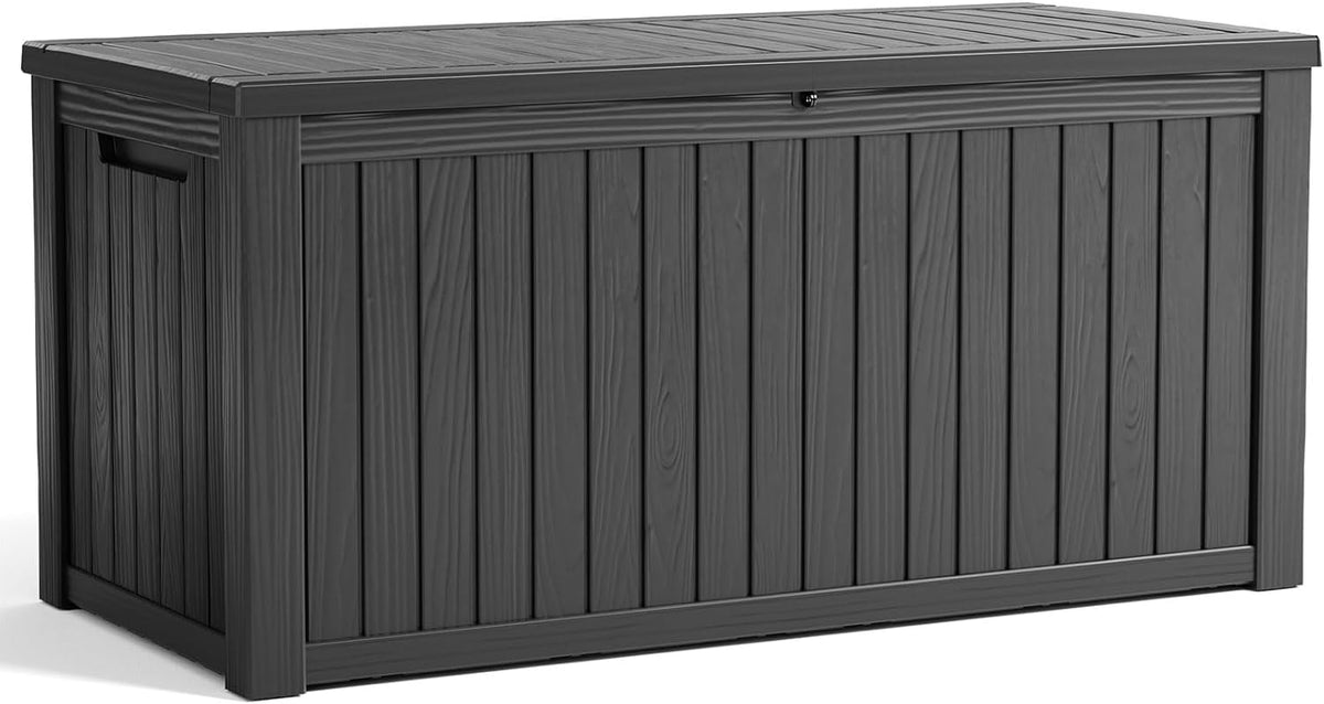 180 Gallon Resin Deck Box, Lockable Patio Outdoor Storage Box for Furniture, Garden Tools and Tools